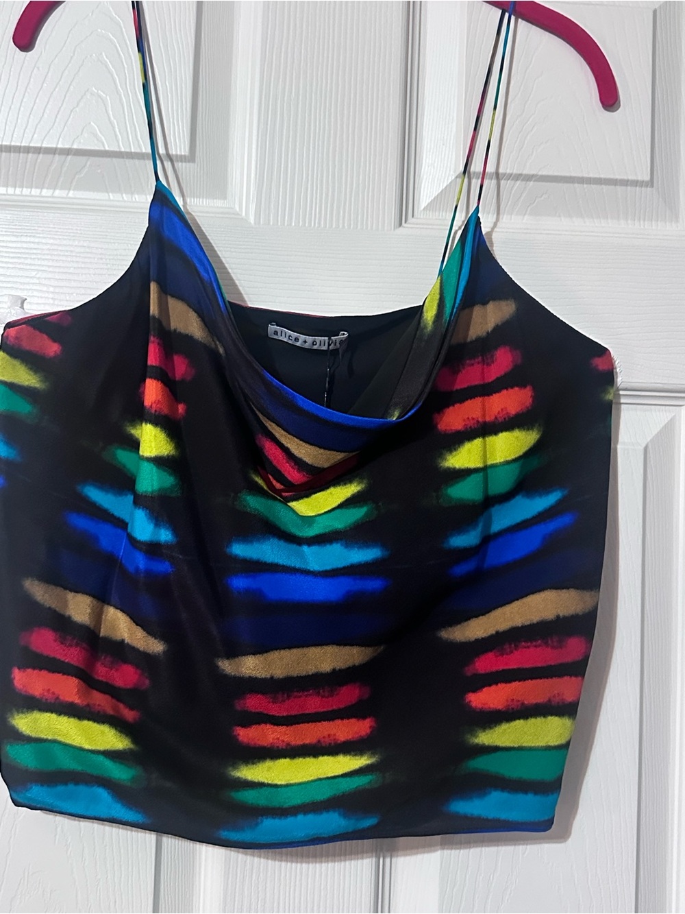 Alice + Olivia Black Multicolor Stripe Cowl Neck Camisole